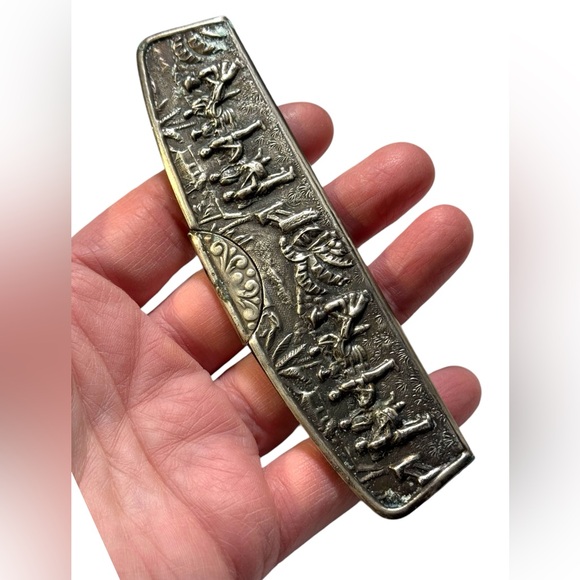 Antique Denmark Repousse Silverplate Case Comb outdoor farming Scene Hans Jensen - Picture 1 of 6